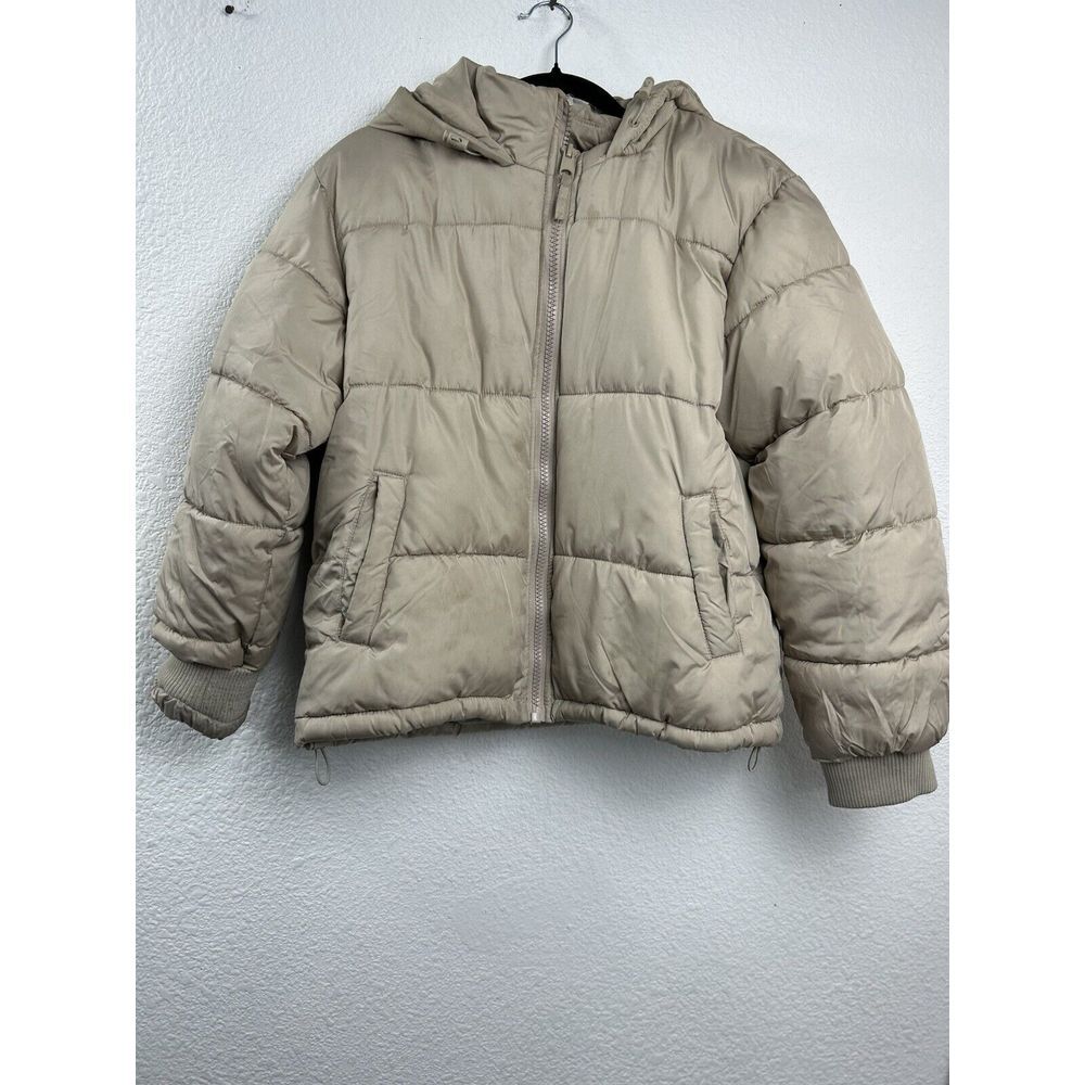 Aeropostale Recycled Fill Down Brown Puffer Jacket Cropped Women's Size M Hooded